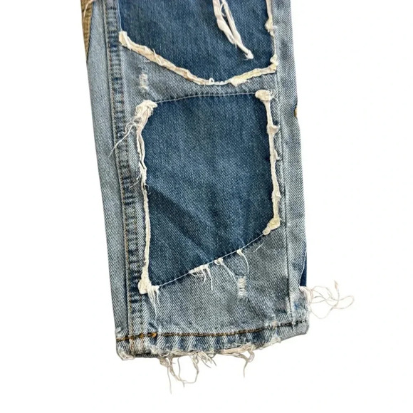 Zara Distressed Destroyed Mixed Patchwork Festival Customized Premium Jeans Sz 2 - Picture 3 of 13